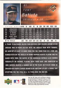 2002 Upper Deck MVP #61 Tony Batista Back