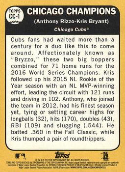 2017 Topps Heritage - Combo Cards #CC-1 Chicago Champions (Anthony Rizzo / Kris Bryant) Back