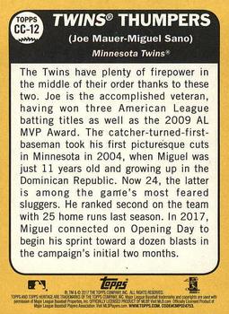 2017 Topps Heritage - Combo Cards #CC-12 Twins Thumpers (Joe Mauer / Miguel Sano) Back