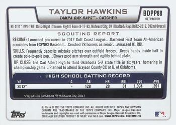 2012 Bowman Draft Picks & Prospects - Chrome Draft Picks Blue Wave Refractors #BDPP88 Taylor Hawkins Back