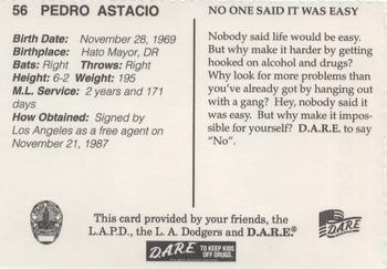 1996 Los Angeles Dodgers Police #56 Pedro Astacio Back