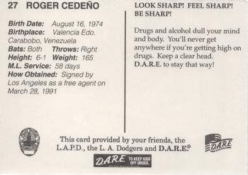 1996 Los Angeles Dodgers Police #27 Roger Cedeno Back