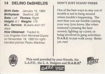1996 Los Angeles Dodgers Police #14 Delino DeShields Back
