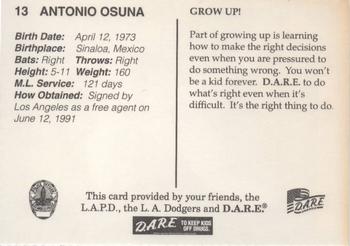 1996 Los Angeles Dodgers Police #13 Antonio Osuna Back