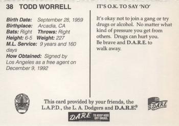 1996 Los Angeles Dodgers Police #38 Todd Worrell Back