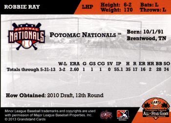 2013 Grandstand Carolina League All-Star Game #NNO Robbie Ray Back