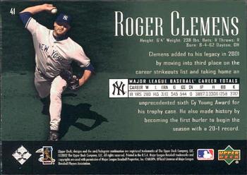 2002 Upper Deck Piece of History #41 Roger Clemens Back