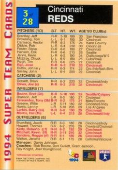 1994 Stadium Club - Super Teams Members Only #3 Cincinnati Reds Back