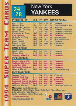 1994 Stadium Club - Super Teams Members Only #24 New York Yankees  Back