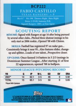 2008 Bowman Chrome - Prospects #BCP222 Fabio Castillo Back