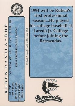 1994 Collect-A-Sport Corpus Christi Barracudas #NNO Ruben Davilla Back