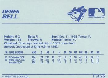 1989 Star Knoxville Blue Jays - Platinum #1 Derek Bell Back