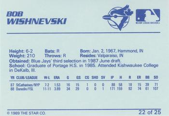 1989 Star Knoxville Blue Jays - Platinum #22 Bob Wishnevski Back