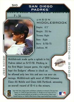 2002 Upper Deck Victory #510 Jason Middlebrook Back