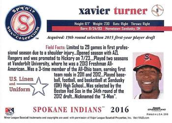2016 Grandstand Spokane Indians #9 Xavier Turner Back