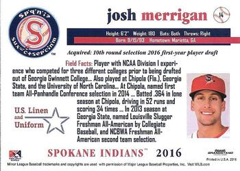 2016 Grandstand Spokane Indians #14 Josh Merrigan Back