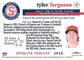 2016 Grandstand Spokane Indians #34 Tyler Ferguson Back