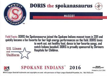 2016 Grandstand Spokane Indians #NNO Doris the Spokanasaurus Back