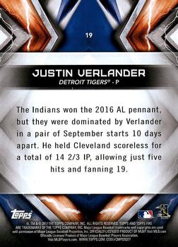 2017 Topps Fire #19 Justin Verlander Back