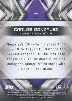 2017 Topps Fire #198 Carlos Gonzalez Back