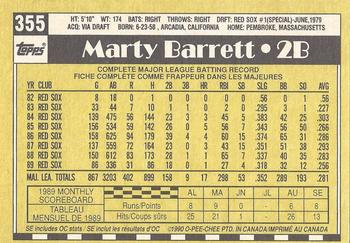 1990 O-Pee-Chee - White Back (Test Stock) #355 Marty Barrett Back