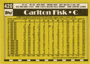 1990 O-Pee-Chee - White Back (Test Stock) #420 Carlton Fisk Back
