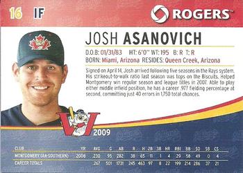 2009 Rogers Winnipeg Goldeyes SGA #NNO Josh Asanovich Back