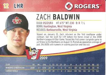2009 Rogers Winnipeg Goldeyes SGA #NNO Zach Baldwin Back
