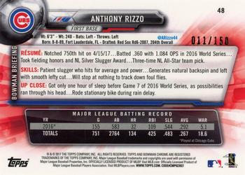 2017 Bowman Chrome - Blue Refractor #48 Anthony Rizzo Back