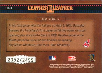 2004 Donruss Leather & Lumber - Leather in Leather #LEL-8 Juan Gonzalez Back