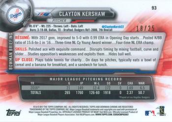2017 Bowman Chrome - Orange Refractor #93 Clayton Kershaw Back