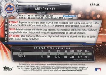2017 Bowman Chrome - Prospect Autographs #CPA-AK Anthony Kay Back