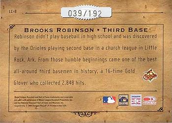 2004 Donruss Leather & Lumber - Lumber Cuts Bat Autographs #LC-8 Brooks Robinson Back