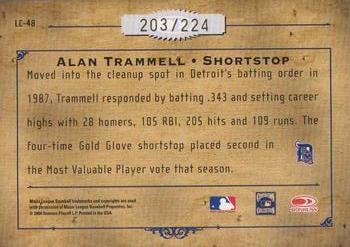 2004 Donruss Leather & Lumber - Lumber Cuts Bat Autographs #LC-48 Alan Trammell Back