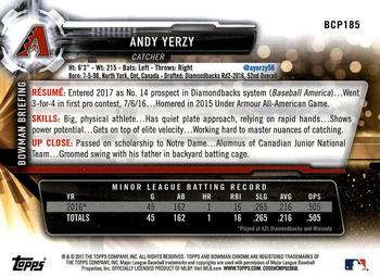 2017 Bowman Chrome - Prospects #BCP185 Andy Yerzy Back