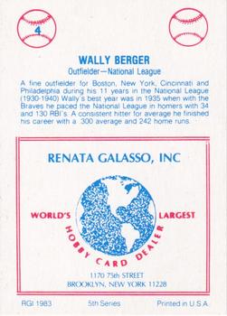 1983 TCMA Renata Galasso 1933 All-Stars #4 Wally Berger Back