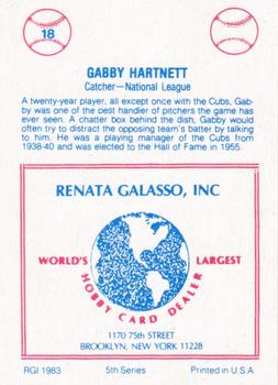 1983 TCMA Renata Galasso 1933 All-Stars #18 Gabby Hartnett Back