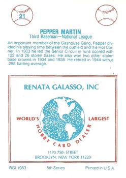 1983 TCMA Renata Galasso 1933 All-Stars #21 Pepper Martin Back
