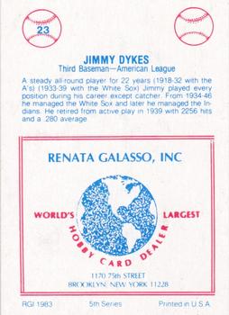 1983 TCMA Renata Galasso 1933 All-Stars #23 Jimmie Dykes Back