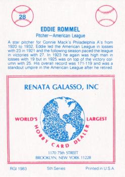 1983 TCMA Renata Galasso 1933 All-Stars #28 Eddie Rommel Back