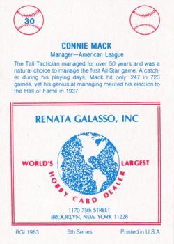 1983 TCMA Renata Galasso 1933 All-Stars #30 Connie Mack Back