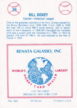 1983 TCMA Renata Galasso 1933 All-Stars #36 Bill Dickey Back