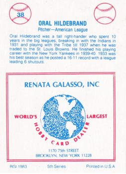 1983 TCMA Renata Galasso 1933 All-Stars #38 Oral Hildebrand Back
