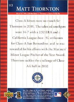 2002 Upper Deck World Series Heroes #113 Matt Thornton Back