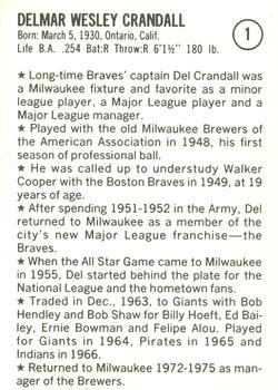 1983 Fritsch 1953 Boston/Milwaukee Braves #1 Del Crandall Back