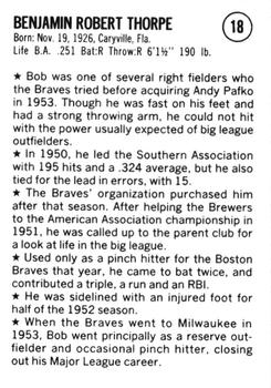 1983 Fritsch 1953 Boston/Milwaukee Braves #18 Bob Thorpe Back