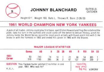 1980 Galasso B&W 1961 New York Yankees #9 Johnny Blanchard Back