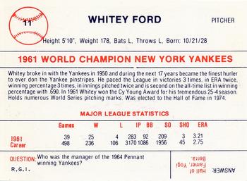 1980 Galasso B&W 1961 New York Yankees #11 Whitey Ford Back
