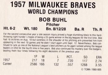 1980 TCMA 1957 Milwaukee Braves #005 Bob Buhl Back