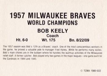 1980 TCMA 1957 Milwaukee Braves #033 Bob Keely Back